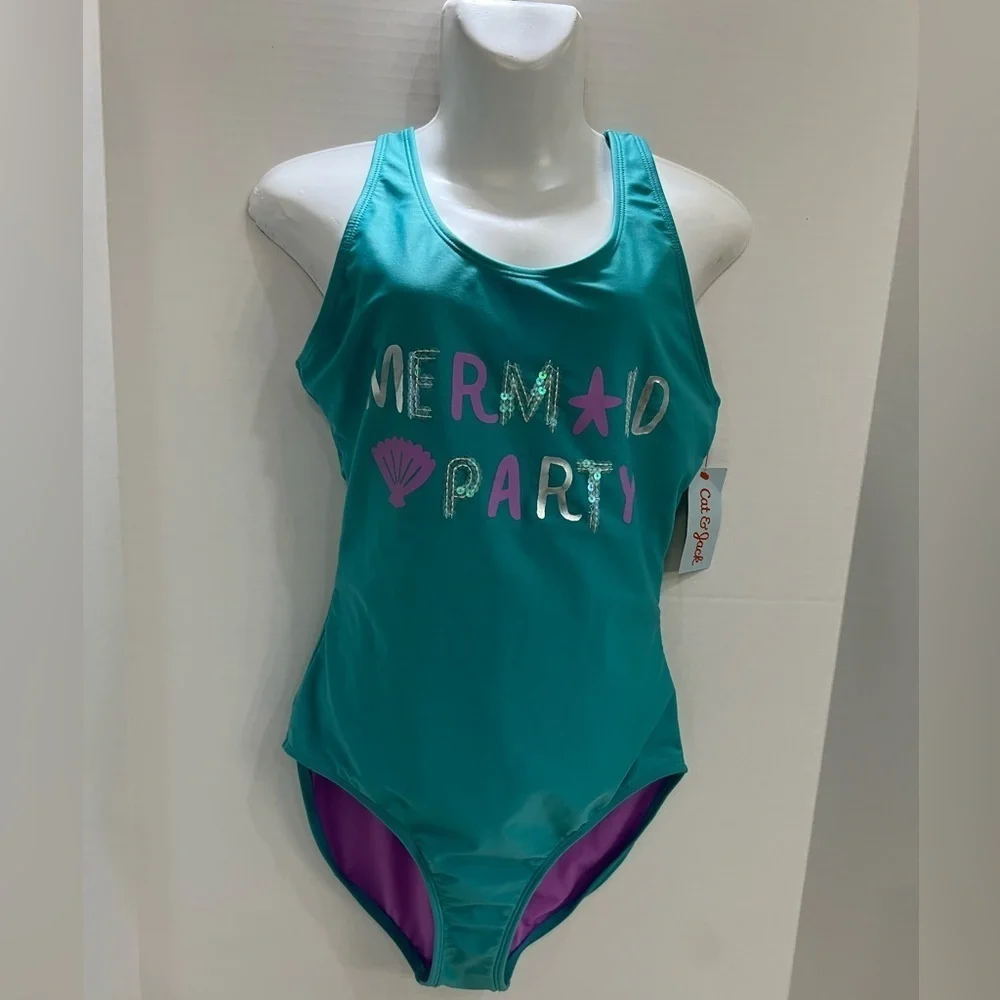 Cat & Jack Kids Mermaid Party Swimsuit - Teal and Purple
